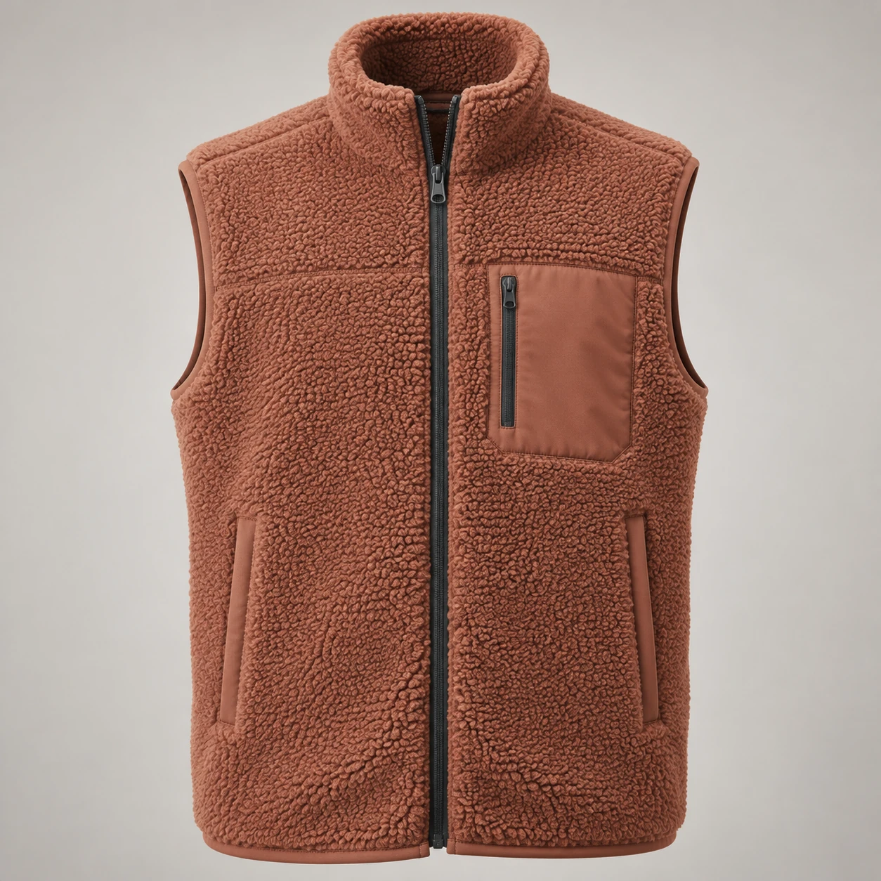 Dune Pile Vest in Clay, front view