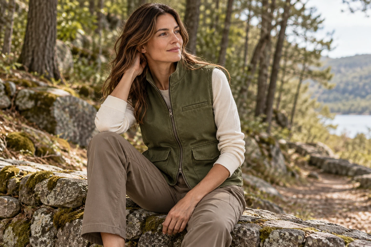 A relaxed outdoor moment in the Grove Field Vest