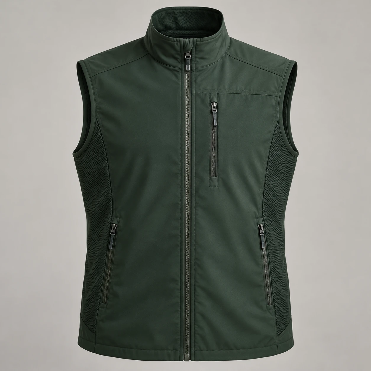 Route Zip Vest in Pine, front view