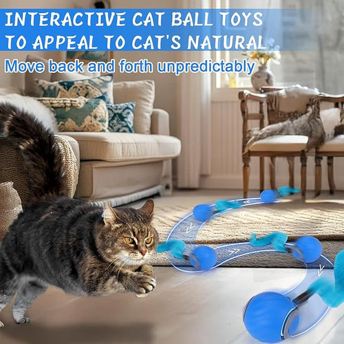 Interactive Cat Toy Ball - Automatic Interactive Cat Toys for Indoor Cats with 3 Tails, 2 Speeds Rechargeable Cat Enrichment Toys for Small/Medium/Large Cats to Keep Them Busy(Blue)